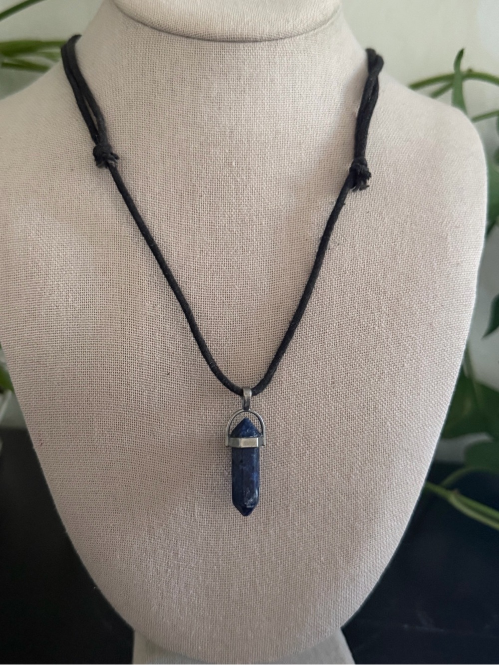 Vintage 90’s Y2K Lapis Blue & Sterling Silver Point Pendant Cord Necklace
